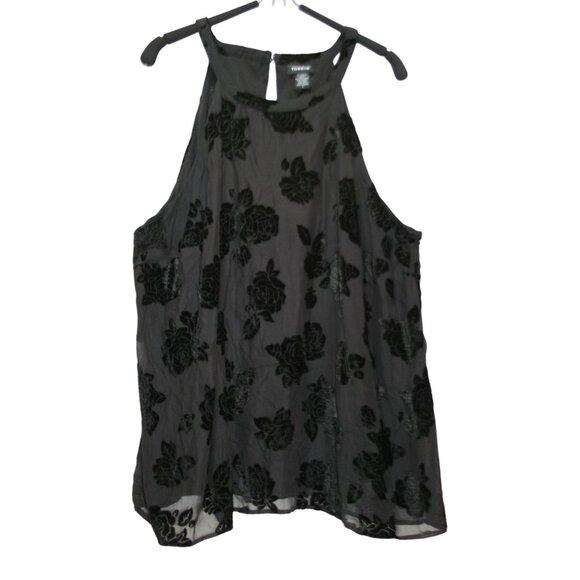Torrid Womens Size 1X Black Burnout Velvet Halter Top Rose Whimsygoth Romantic - Picture 1 of 6